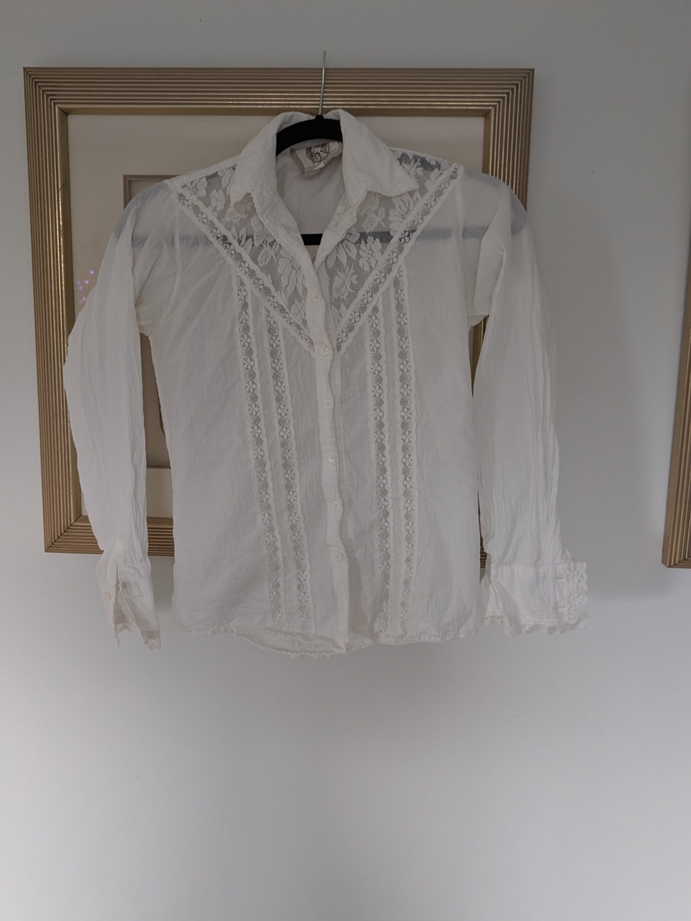 Chasing Unicorns White Lace-Trim Button Down Shirt